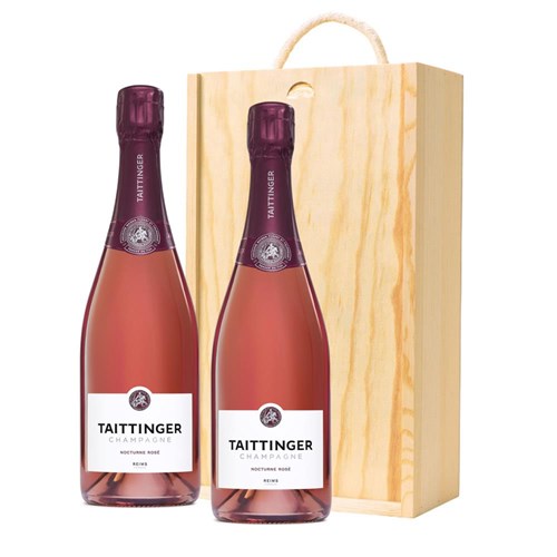 Taittinger Nocturne Rose Sec Champagne 75cl Double Pine Wooden Gift Boxed (2x75cl)